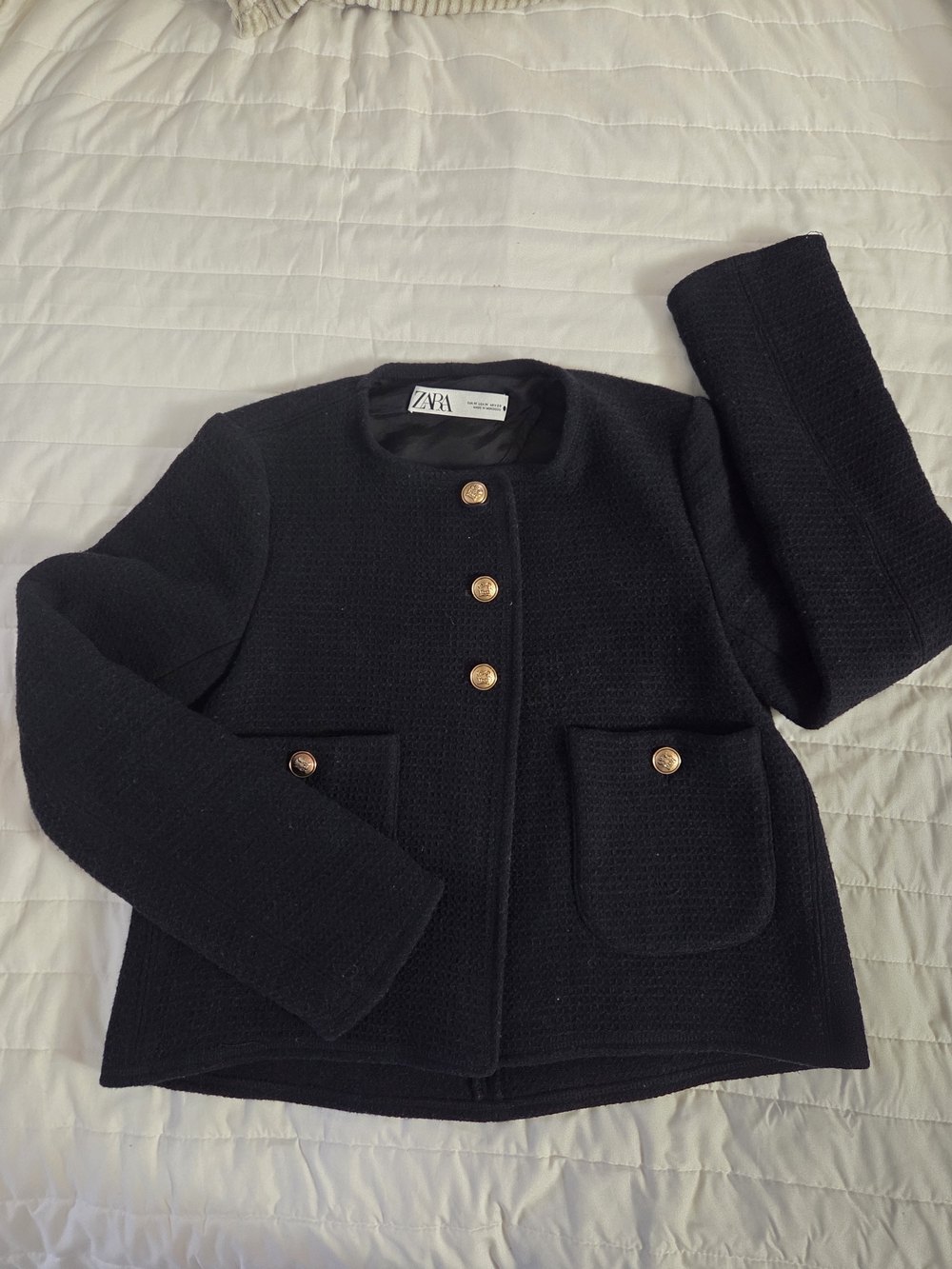 Zara Black Tweed Jacket with Gold Buttons - Picture 2 of 4